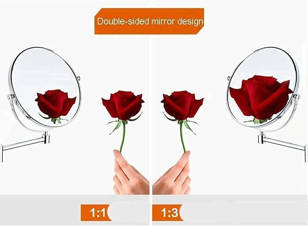Makeup Mirror Vanity Mirror Bathroom Vanity Mirror, Beauty Mirror Wall- Mounted Mirror Makeup Mirror Folding Magnifying Double- Sided for Hotel Bathroom Cosmetic Mirror(Rose Gold)