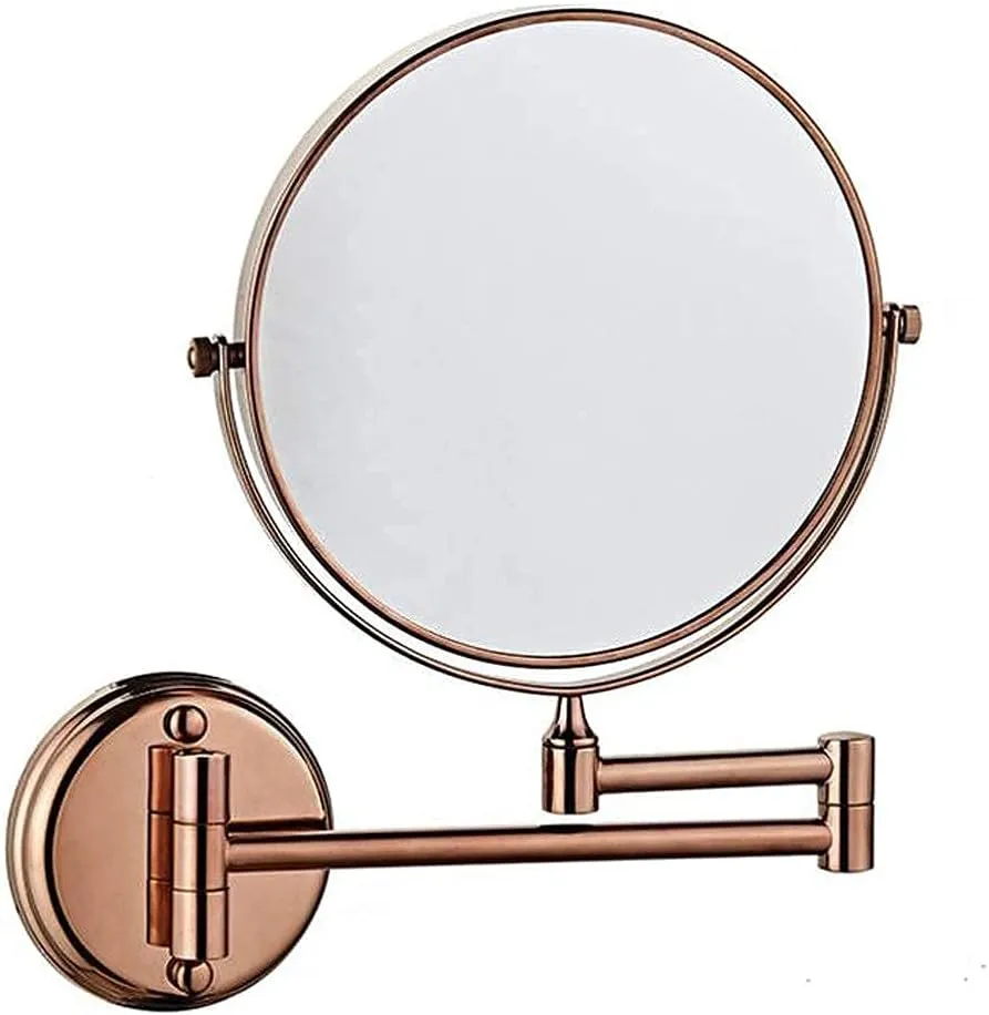 Makeup Mirror Vanity Mirror Bathroom Vanity Mirror, Beauty Mirror Wall- Mounted Mirror Makeup Mirror Folding Magnifying Double- Sided for Hotel Bathroom Cosmetic Mirror(Rose Gold)