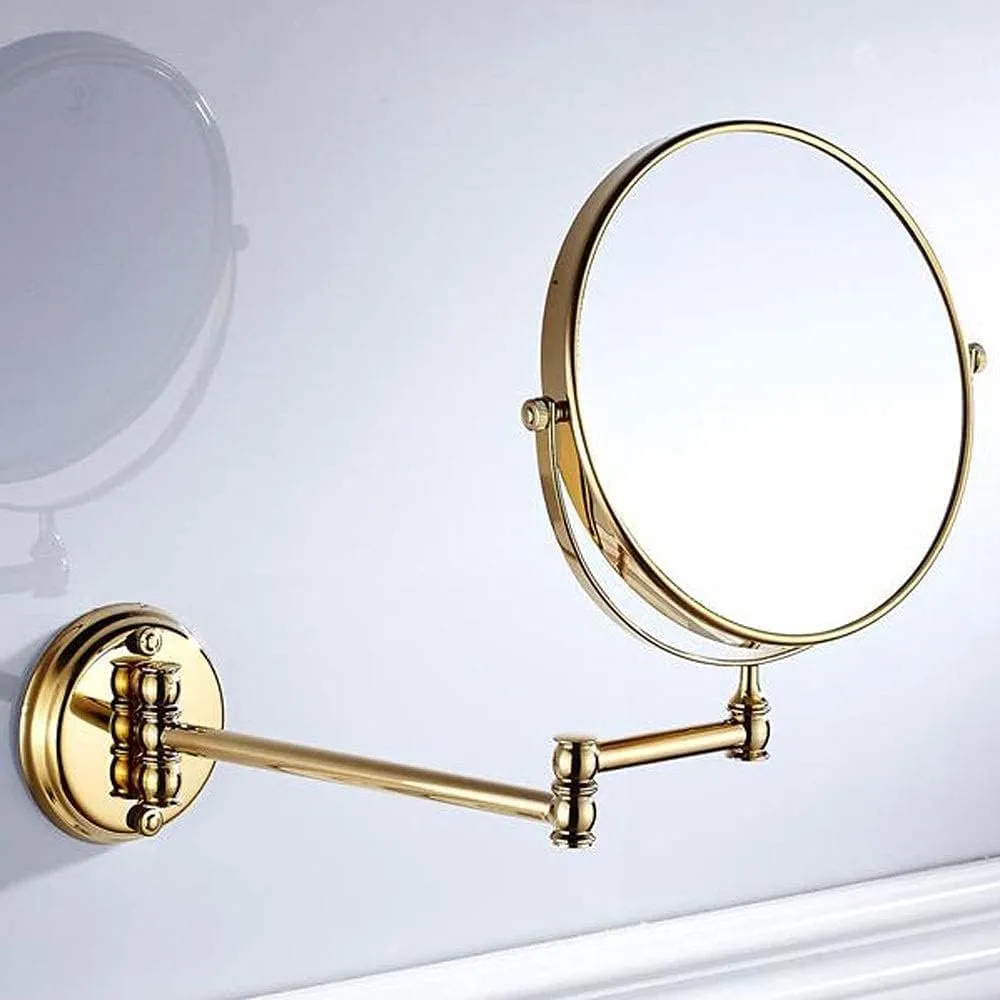 Makeup Mirror Vanity Mirror Bathroom Wall Mount Mirror,8 Inch Make-Up Mirror with 3X Magnification Beauty Mirror Two-Sided Extendable Bathroom Mirror Cosmetic Mirror(Gold)