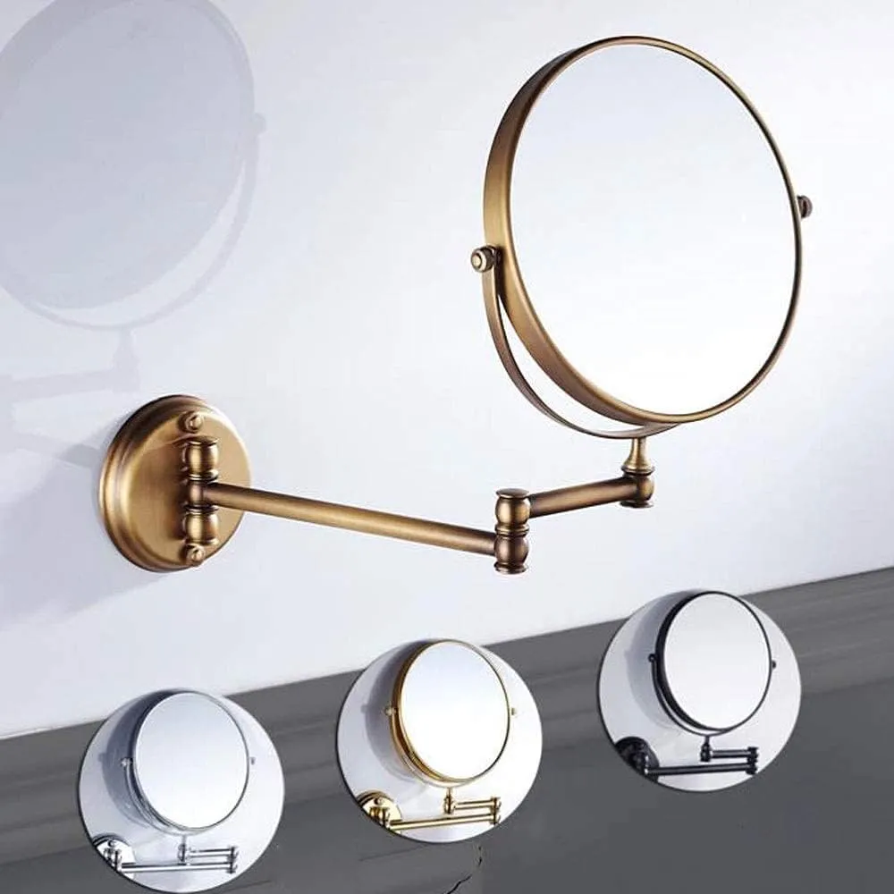 Makeup Mirror Vanity Mirror Bathroom Wall Mount Mirror,8 Inch Make-Up Mirror with 3X Magnification Beauty Mirror Two-Sided Extendable Bathroom Mirror Cosmetic Mirror(Gold)