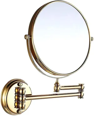 Makeup Mirror Vanity Mirror Bathroom Wall Mount Mirror,8 Inch Make-Up Mirror with 3X Magnification Beauty Mirror Two-Sided Extendable Bathroom Mirror Cosmetic Mirror(Gold)
