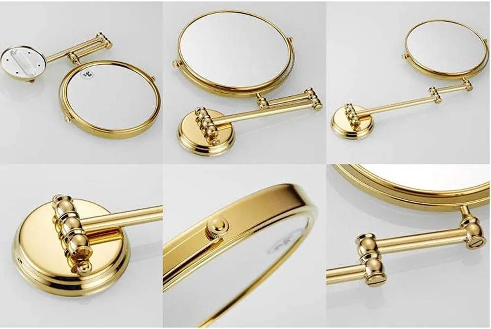 Makeup Mirror Vanity Mirror Bathroom Wall Mount Mirror,8 Inch Make-Up Mirror with 3X Magnification Beauty Mirror Two-Sided Extendable Bathroom Mirror Cosmetic Mirror(Gold)