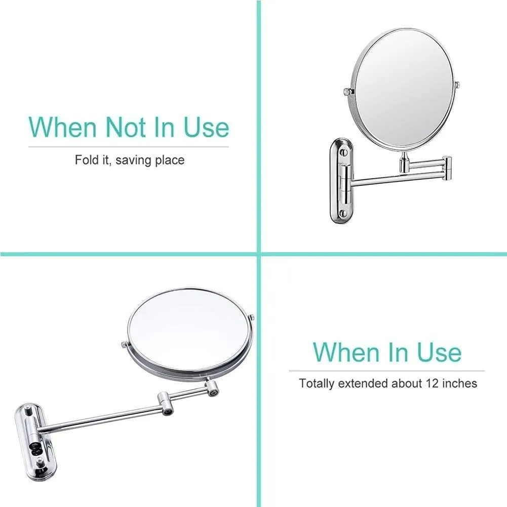 Makeup Mirror Wall Mounted, 8inch Bathroom Mirror Round Make Up Mirror 360 Rotation Double-Sided Makeup Mirror, for Makeup, Shaving, Facial Care