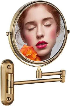 Makeup Mirror Wall Mounted, 8inch Bathroom Mirror Round Make Up Mirror 360 Rotation Double-Sided Makeup Mirror, for Makeup, Shaving, Facial Care