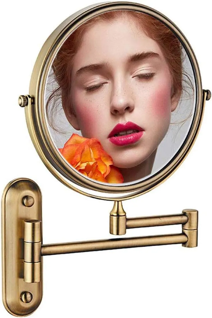 Makeup Mirror Wall Mounted, 8inch Bathroom Mirror Round Make Up Mirror 360 Rotation Double-Sided Makeup Mirror, for Makeup, Shaving, Facial Care