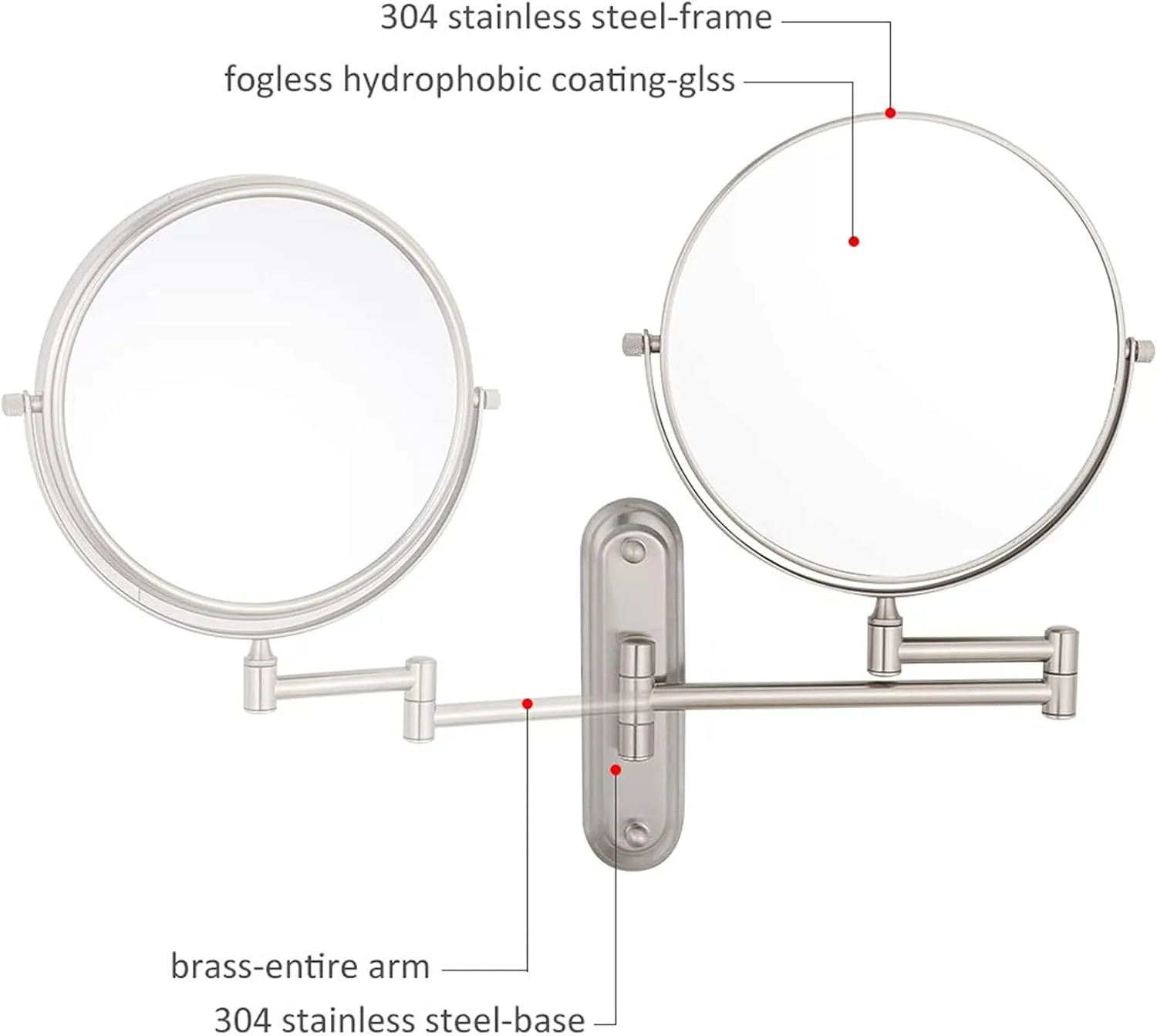 Makeup Mirror, Wall Mounted Makeup Mirror with Magnification, 8 inch Nickel Finish 360° Swivel Folding Bathroom Double Sided Vanity Mirror,7X