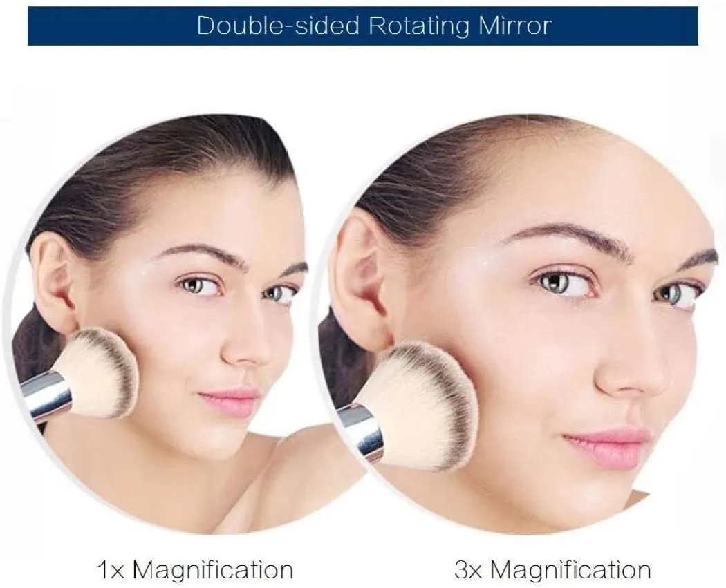 Makeup Mirror Wall Mounted Round Make Up Mirror with 3X Magnifying Mirror 360 Rotation USB Rechargeable for Makeup(Matte Black)