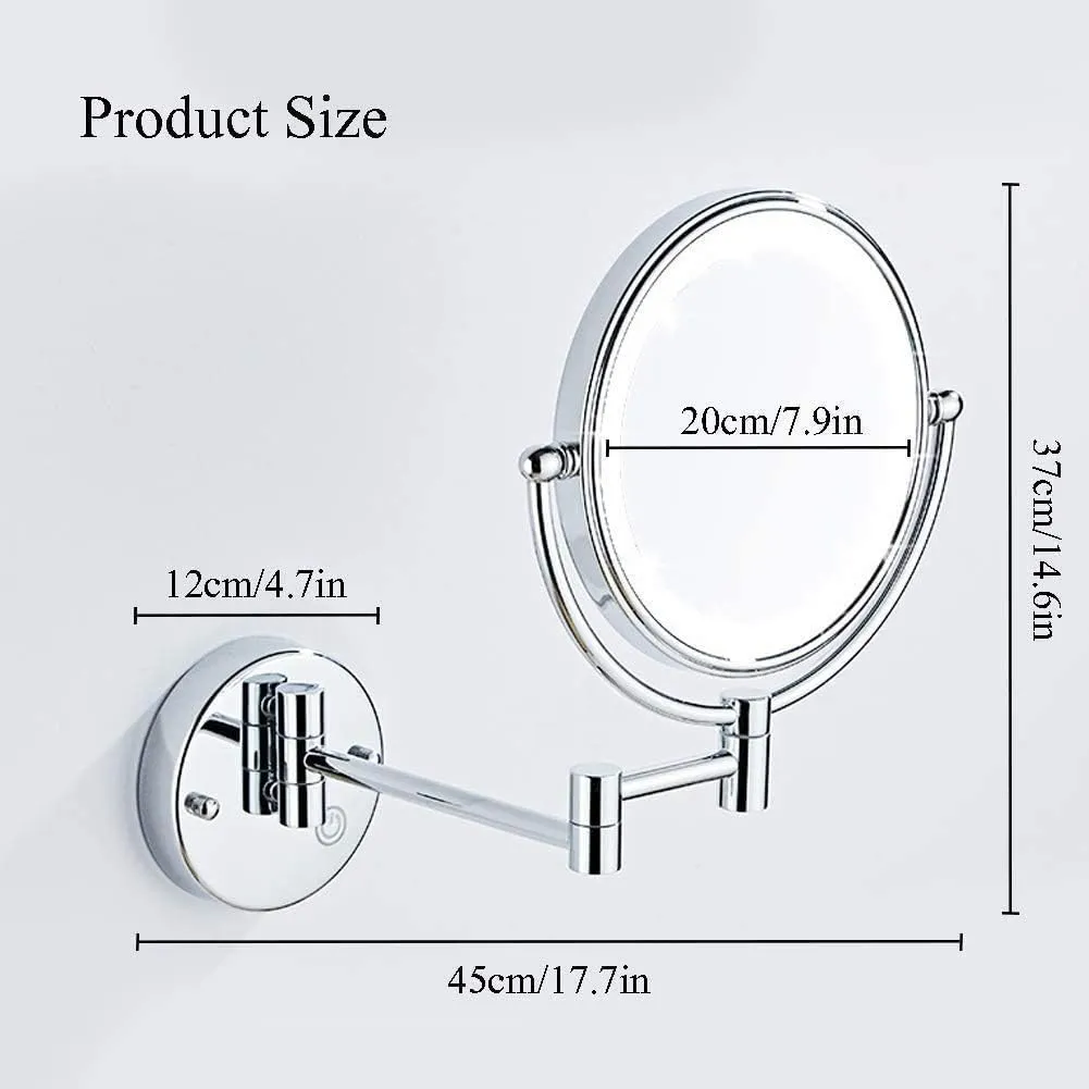 Makeup Mirror Wall Mounted Round Make Up Mirror with 3X Magnifying Mirror 360 Rotation USB Rechargeable for Makeup(Matte Black)