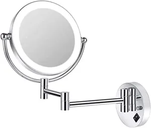Makeup Mirror Wall Mounted with Lights and Magnification, 8 Inch Double Sided Swivel Vanity Mirror, Stainless Steel - Shaving in Bedroom or Bathroom