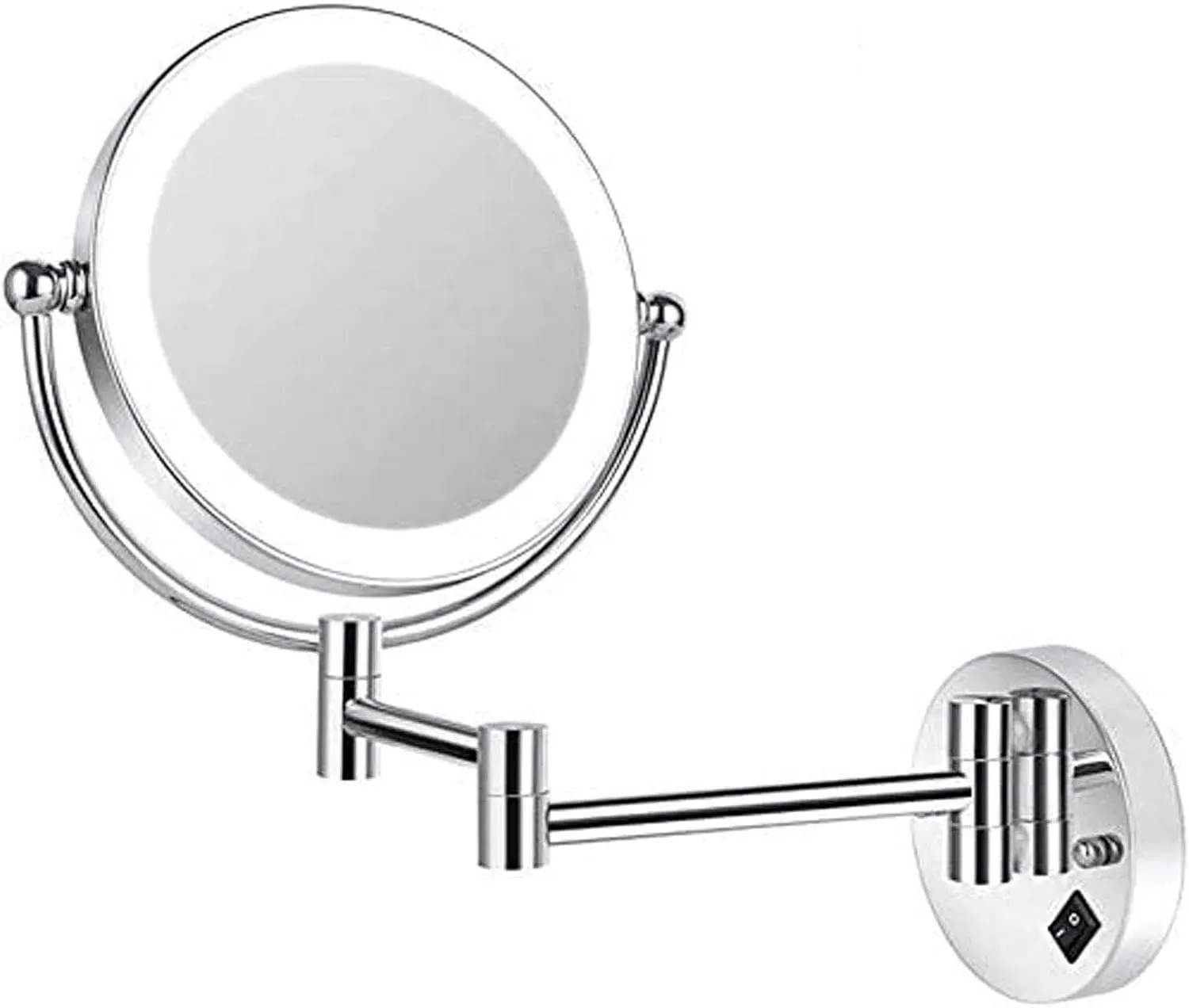 Makeup Mirror Wall Mounted with Lights and Magnification, 8 Inch Double Sided Swivel Vanity Mirror, Stainless Steel - Shaving in Bedroom or Bathroom