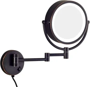 Makeup Mirror with LED Lights and Magnification, Double Sided 8 inch Wall Mounted Adjustable Extendable Bathroom Vanity Mirror,Bronze,10X (Color : Black, Size : 5X)