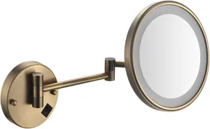 Makeup Mirror with Lights and 10X Magnification, LED Wall Mounted Bathroom Vanity Mirror, Swivel Extendable Shaving Mirror,Brass,USB (Color : Brass, Size : Hardwired)