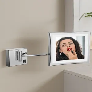 Makeup Mirror with Lights and 3X Magnification Square LED Wall Mounted Bathroom Vanity Mirror Rotable Extendable Shaving Mirror BrassSilver Plug in(Black,USB)