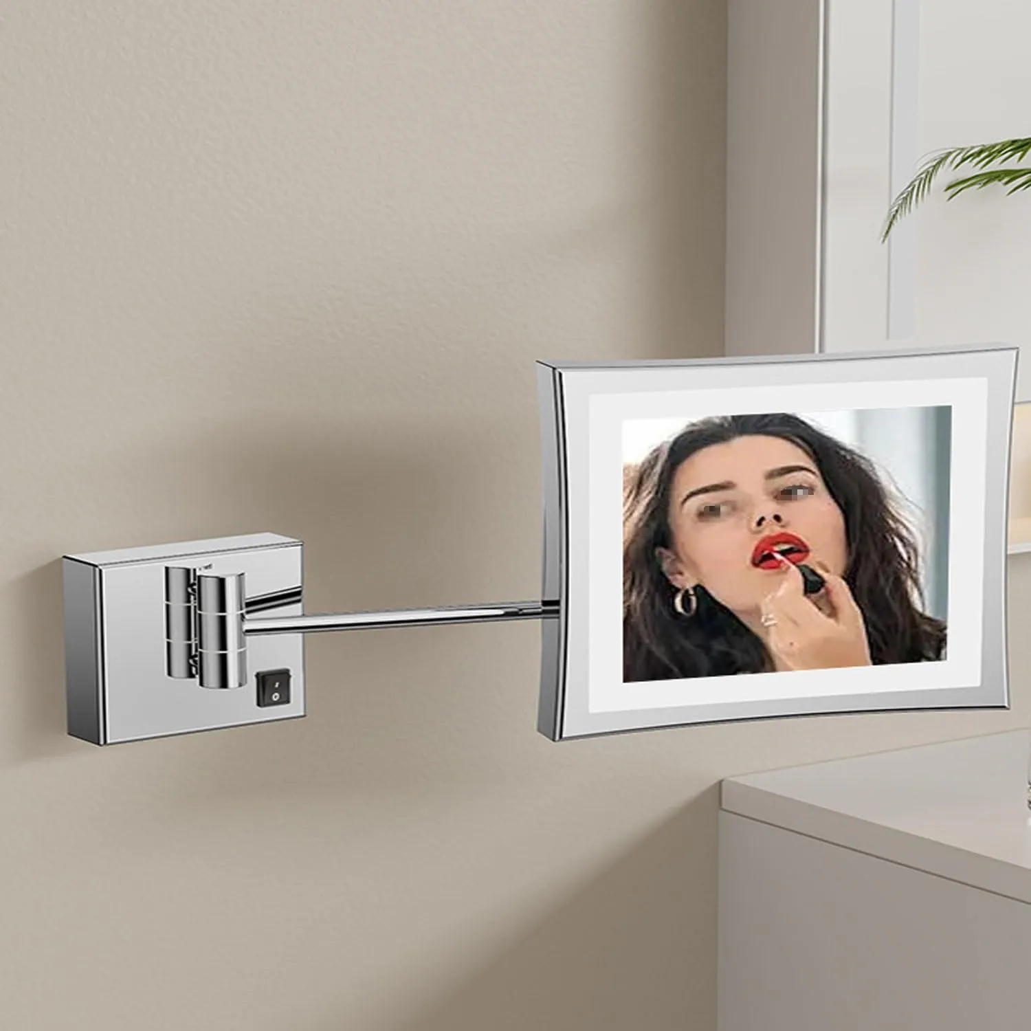Makeup Mirror with Lights and 3X Magnification Square LED Wall Mounted Bathroom Vanity Mirror Rotable Extendable Shaving Mirror BrassSilver Plug in(Black,USB)