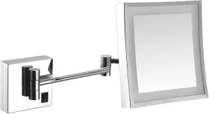 Makeup Mirror with Lights and 3X Magnification, Square LED Wall Mounted Bathroom Vanity Mirror, Rotable Extendable Shaving Mirror,Brass,Plug in (Color : Silver, Size : Hardwired)