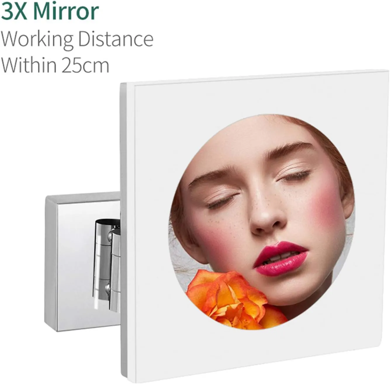 Makeup Mirror with Lights and Magnification, 8 inch Brass Bathroom Wall-Mounted LED Cosmetic Vanity Mirror, Rotatable Extendable Mirror with Plug,5X (Color : 3X)