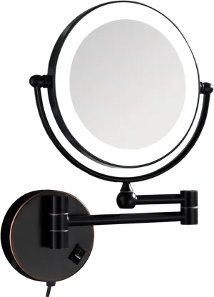 Makeup Mirror with Lights and Magnification 8 inch Double-Sided Brass Bathroom Rotation Extension Bathroom MirrorChrome 7X(Black,7X)