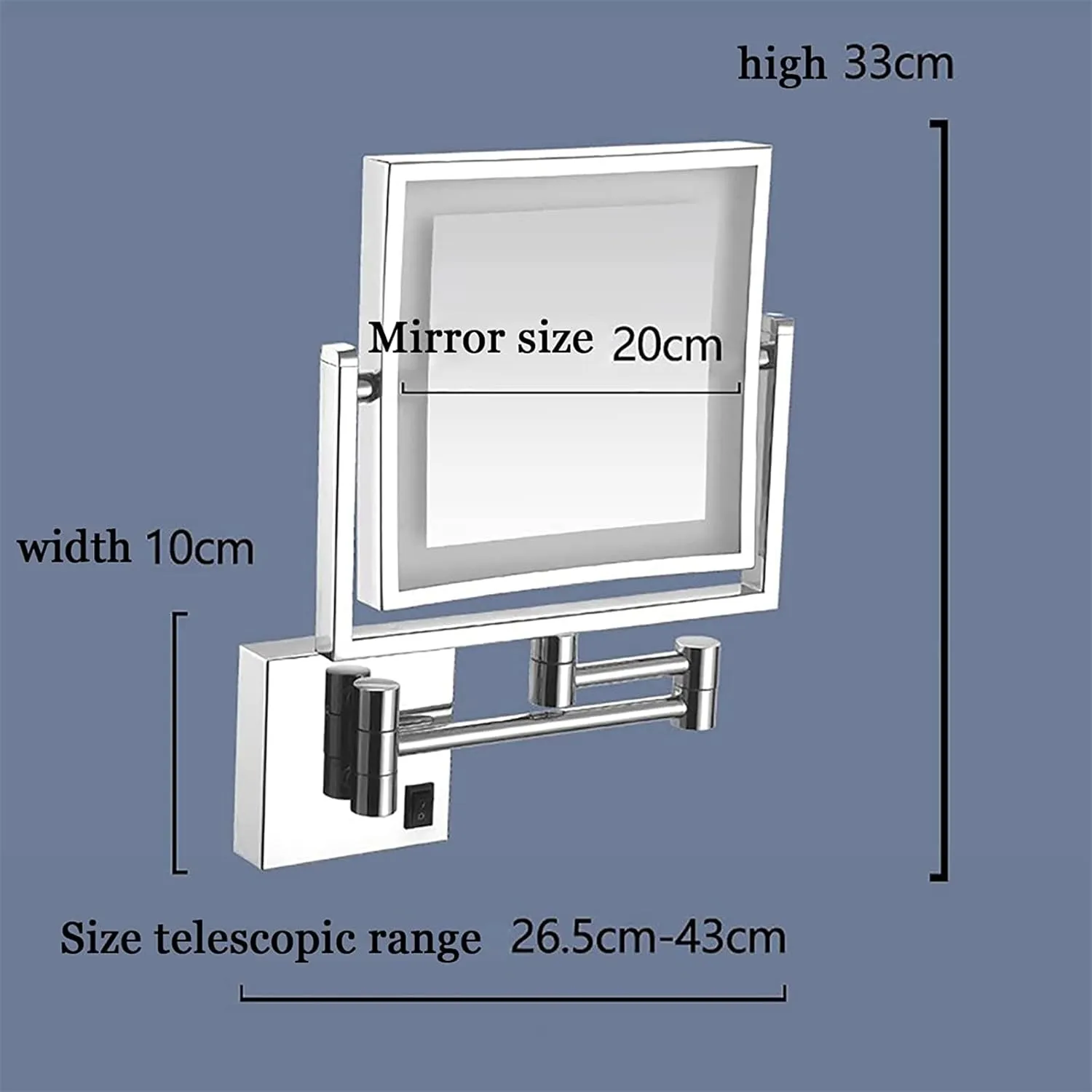 Makeup Mirror with Lights, Square LED Wall Mounted Double Sided 1X/3X Magnifying Mirror 360 Rotation Extension Bathroom Mirror,Brass,USB(Black,Plug in)