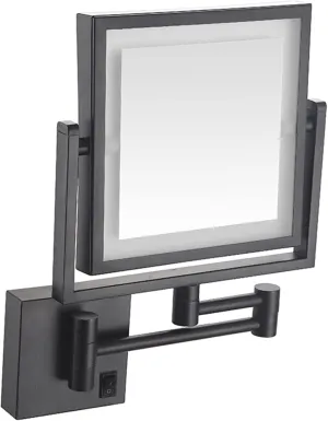 Makeup Mirror with Lights, Square LED Wall Mounted Double Sided 1X/3X Magnifying Mirror 360 Rotation Extension Bathroom Mirror,Brass,USB(Black,Plug in)