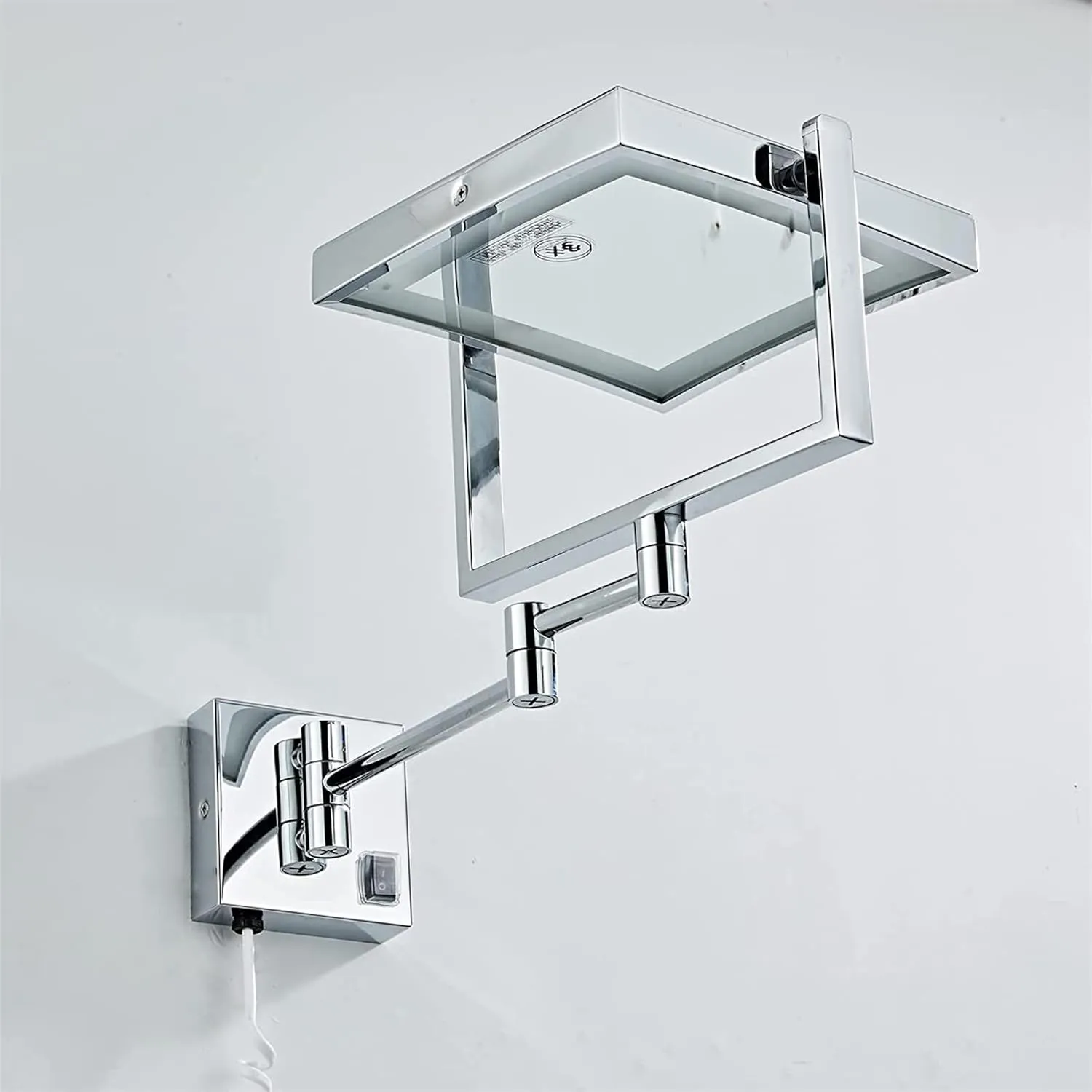 Makeup Mirror with Lights, Square LED Wall Mounted Double Sided 1X/3X Magnifying Mirror 360 Rotation Extension Bathroom Mirror,Brass,USB(Black,Plug in)