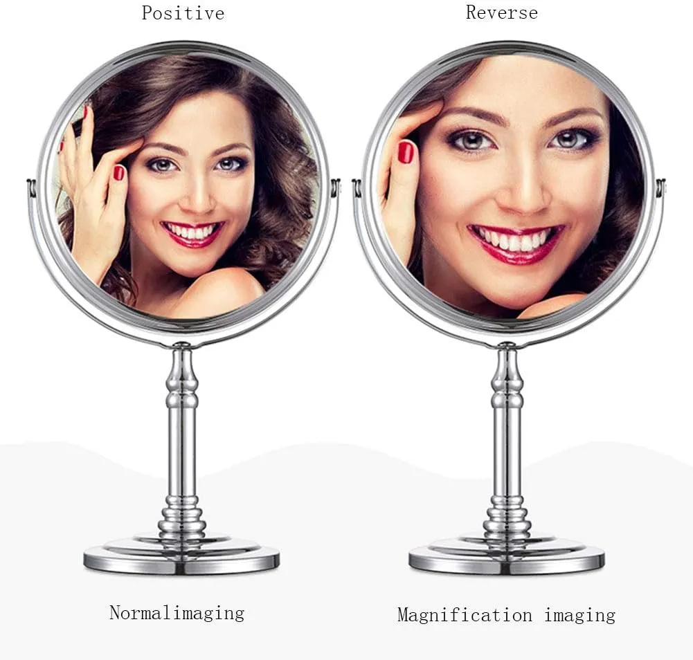 Makeup Mirror,Magnifying Mirror 1/20X Magnification, Large Table top Two-Sided Swivel Vanity Mirror, Chrome FinishStyle 1-8 inches