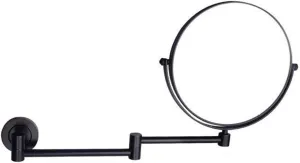 Makeup Mirrors Wall Mounted,8 Inch Vanity Mirrors for Bathroom,Round Brass Extendable Mirrors with Magnifying(Nero,10X)