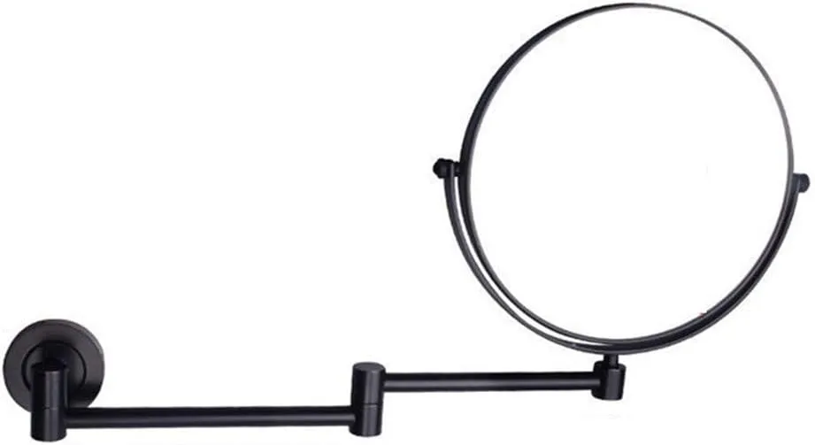 Makeup Mirrors Wall Mounted,8 Inch Vanity Mirrors for Bathroom,Round Brass Extendable Mirrors with Magnifying(Nero,10X)