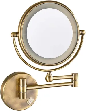 Makeup Mirrors Wall Mounted,Bathroom Brass Lighted Magnify Folding Extendable Vanity Mirrors(Brass,3X)
