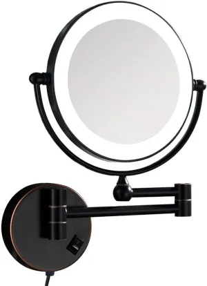 Makeup Mirrors Wall Mounted,Bathroom Brass Lighted Magnify Folding Extendable Vanity Mirrors(Nero,7X)