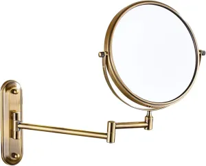 Makeup Mirrors with Magnification, 8 Inch Brass Vanity Mirrors for Bathroom, 360° Rotation Wall Mounted Extendable Mirrors,Nickel,5X (Color : Brass, Size : 5X)