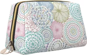 Mandala Floral Boho Large Makeup Bag Travel Leather Cosmetic Organizer Bag for Women Large Capacity Waterproof Toiletries Bag Makeup Pouch for Friend Wife Mother's Gift