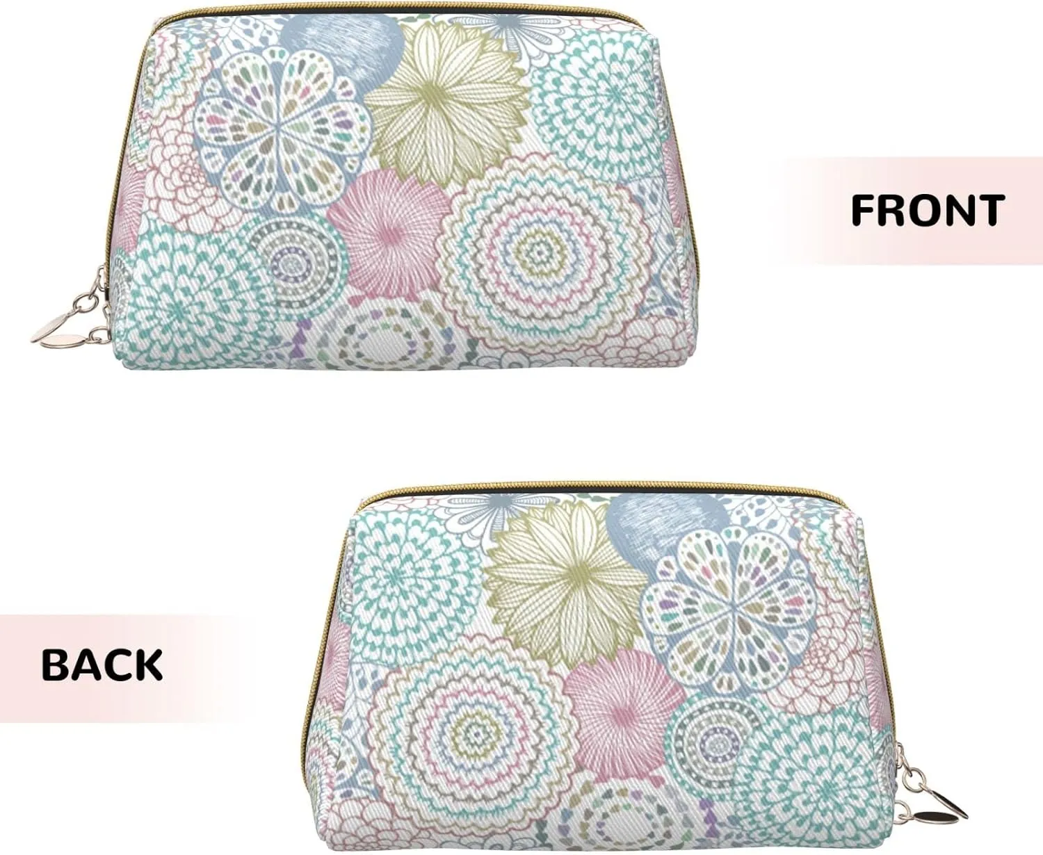 Mandala Floral Boho Large Makeup Bag Travel Leather Cosmetic Organizer Bag for Women Large Capacity Waterproof Toiletries Bag Makeup Pouch for Friend Wife Mother's Gift