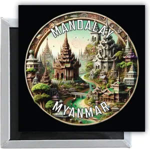 Mandalay Myanmar Souvenir Destination 2.5 x 2.5-Inch Fridge Magnet 4-Pack