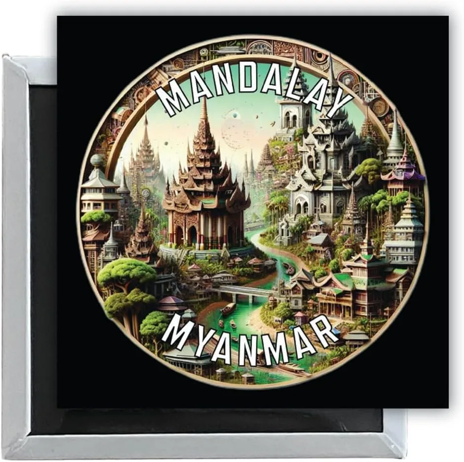 Mandalay Myanmar Souvenir Destination 2.5 x 2.5-Inch Fridge Magnet 4-Pack
