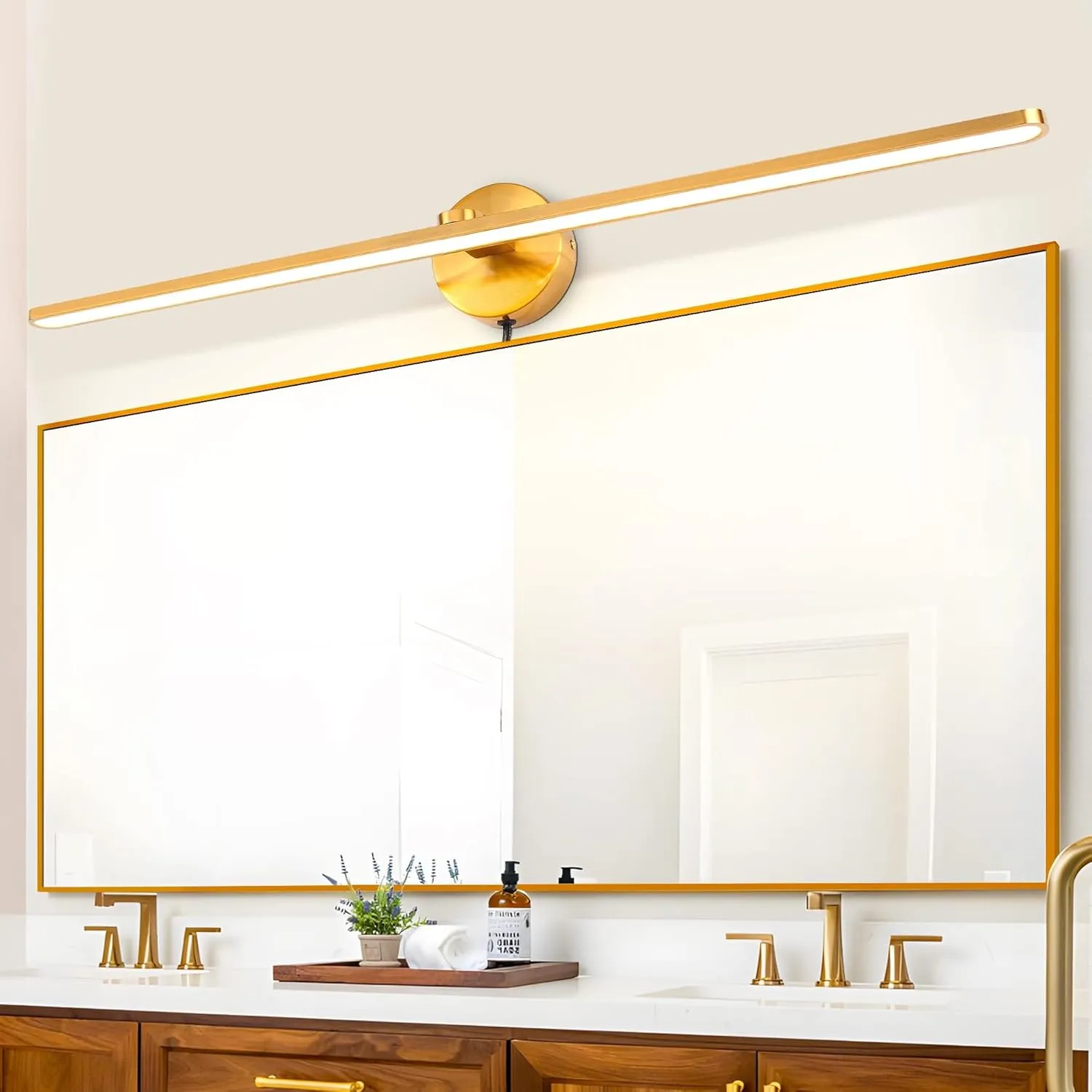 MantoLite 32'' Picture Lights for Wall，Vanity Lights for Bathroom,Plug-in or Hardwired,18W 3000K LED No-Dimmable Modern Bathroom Lighting Fixtures Over Mirror and Wall Lights for Bedroom(Brass)