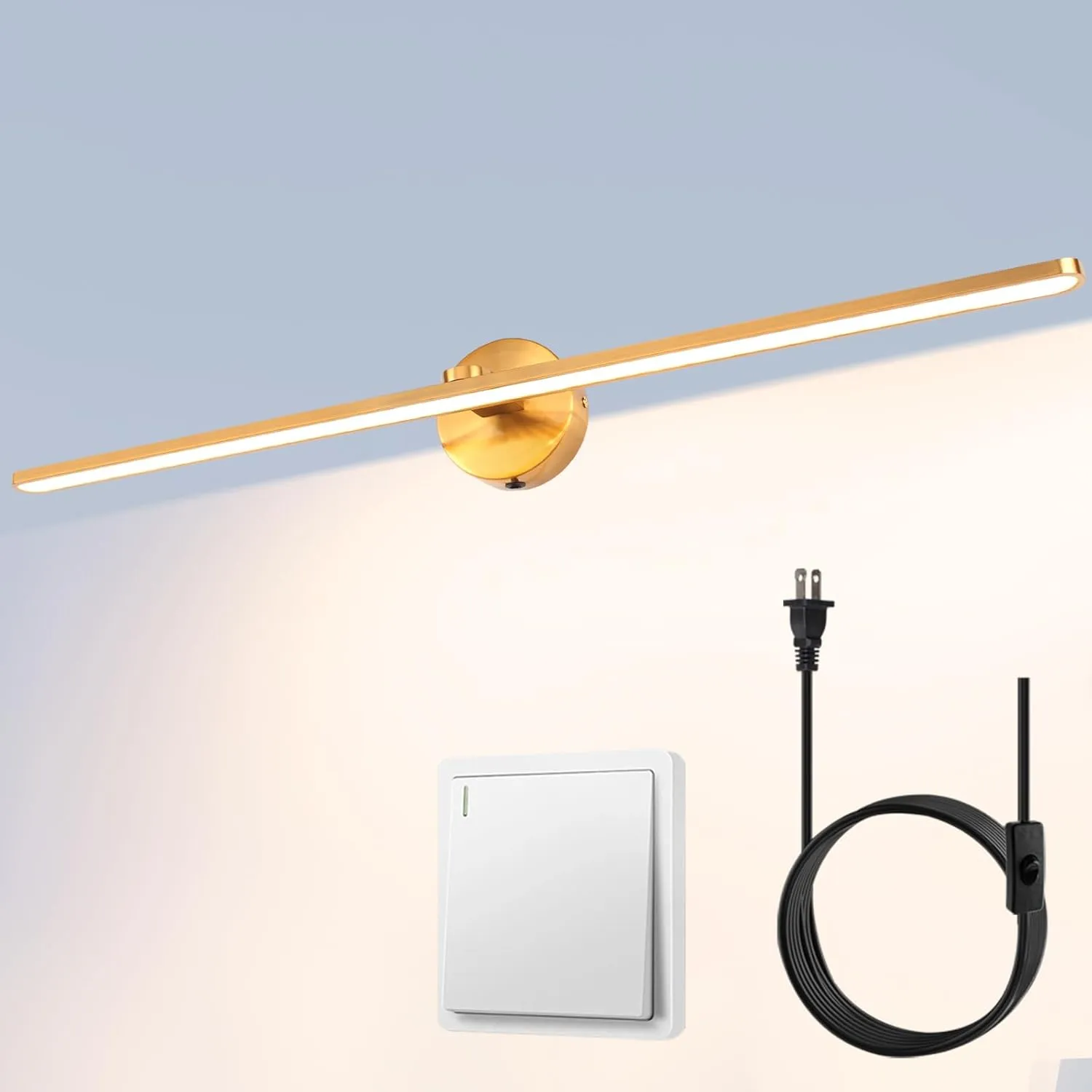MantoLite 32'' Picture Lights for Wall，Vanity Lights for Bathroom,Plug-in or Hardwired,18W 3000K LED No-Dimmable Modern Bathroom Lighting Fixtures Over Mirror and Wall Lights for Bedroom(Brass)