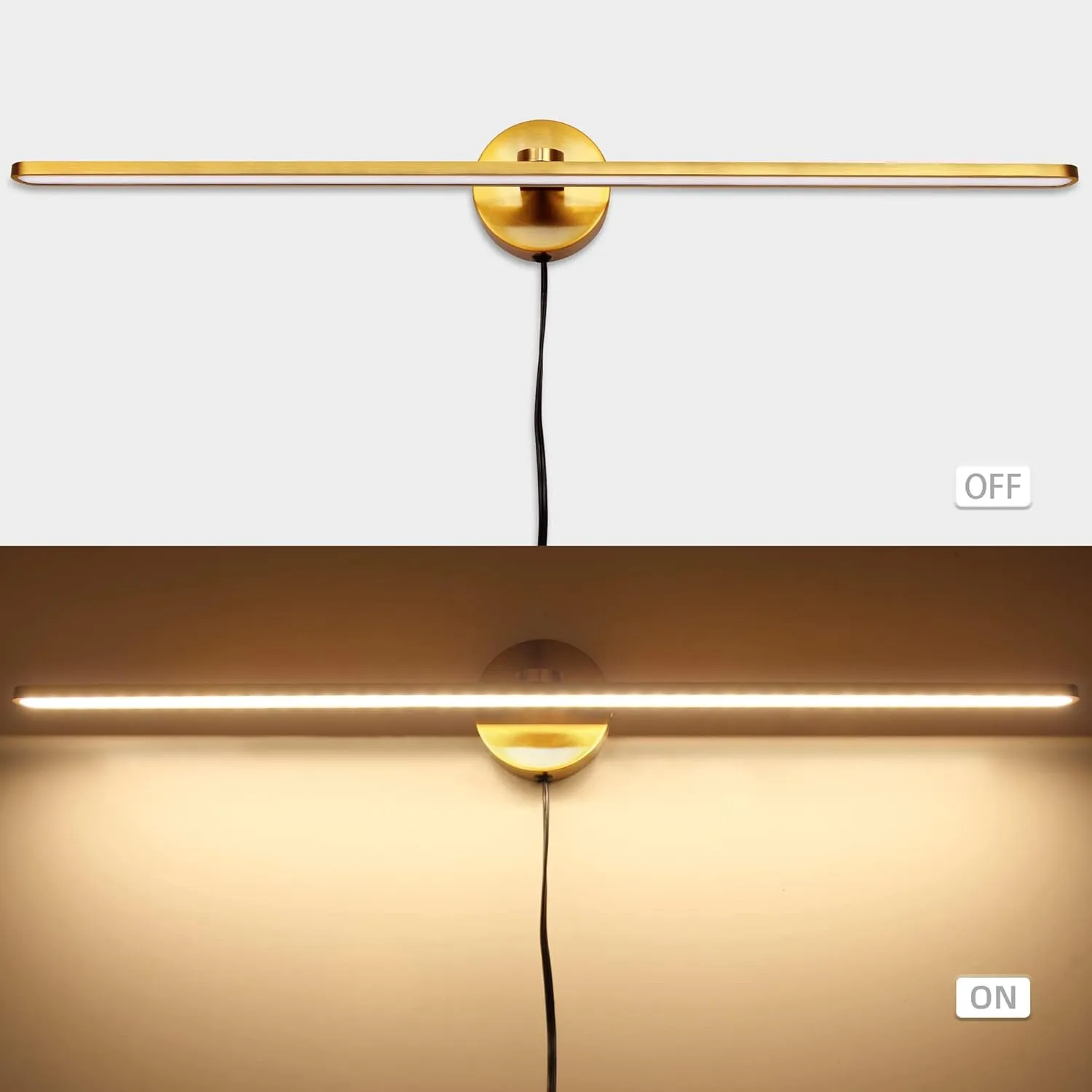 MantoLite 32'' Picture Lights for Wall，Vanity Lights for Bathroom,Plug-in or Hardwired,18W 3000K LED No-Dimmable Modern Bathroom Lighting Fixtures Over Mirror and Wall Lights for Bedroom(Brass)