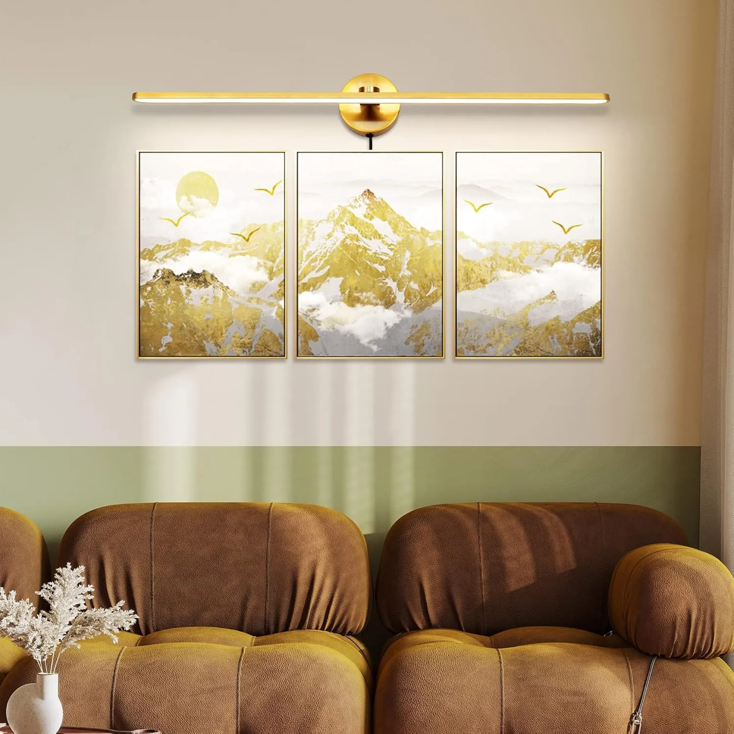 MantoLite 32'' Picture Lights for Wall，Vanity Lights for Bathroom,Plug-in or Hardwired,18W 3000K LED No-Dimmable Modern Bathroom Lighting Fixtures Over Mirror and Wall Lights for Bedroom(Brass)