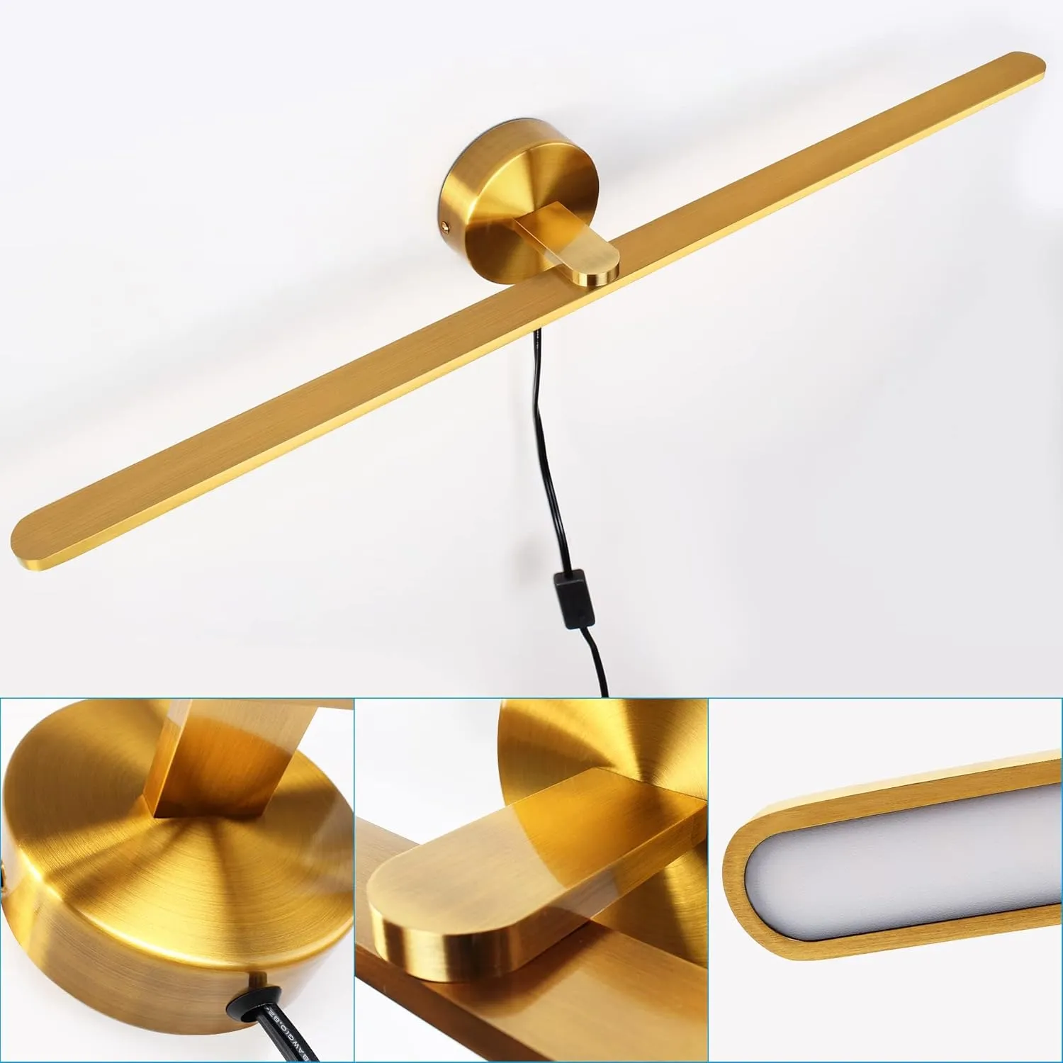 MantoLite 32'' Picture Lights for Wall，Vanity Lights for Bathroom,Plug-in or Hardwired,18W 3000K LED No-Dimmable Modern Bathroom Lighting Fixtures Over Mirror and Wall Lights for Bedroom(Brass)