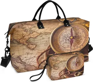Map Rope Travel Duffel Bag Large Capacity Weekender Bag with Toiletry Bag Detachable Shoulder Strap Travel Tote Bag for Women