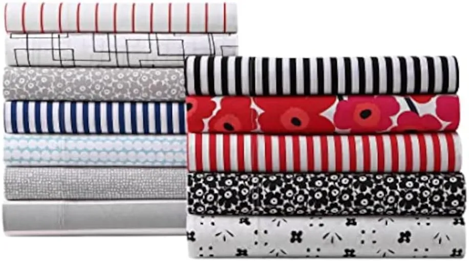 MARIMEKKO - Queen Sheets, Cotton Percale Bedding Set, Crisp & Cool Home Decor (Pikkuinen Unikko Black, Queen)