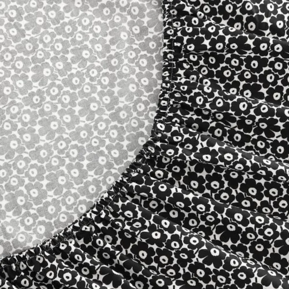 MARIMEKKO - Queen Sheets, Cotton Percale Bedding Set, Crisp & Cool Home Decor (Pikkuinen Unikko Black, Queen)