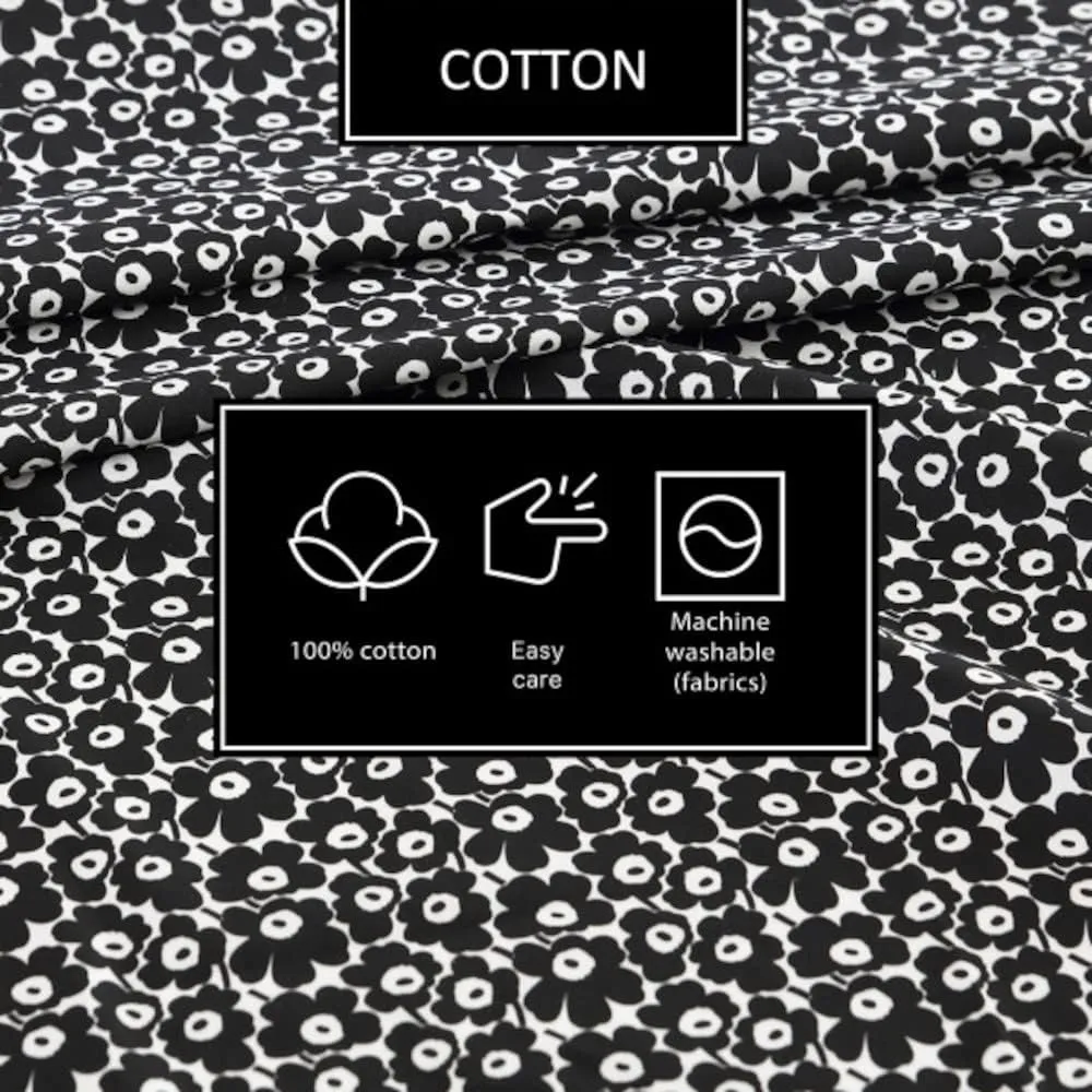MARIMEKKO - Queen Sheets, Cotton Percale Bedding Set, Crisp & Cool Home Decor (Pikkuinen Unikko Black, Queen)