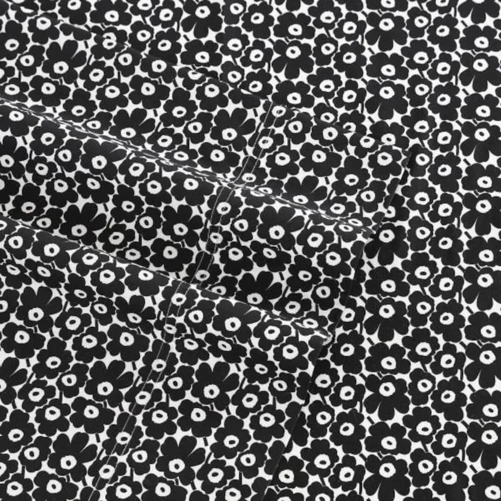 MARIMEKKO - Queen Sheets, Cotton Percale Bedding Set, Crisp & Cool Home Decor (Pikkuinen Unikko Black, Queen)
