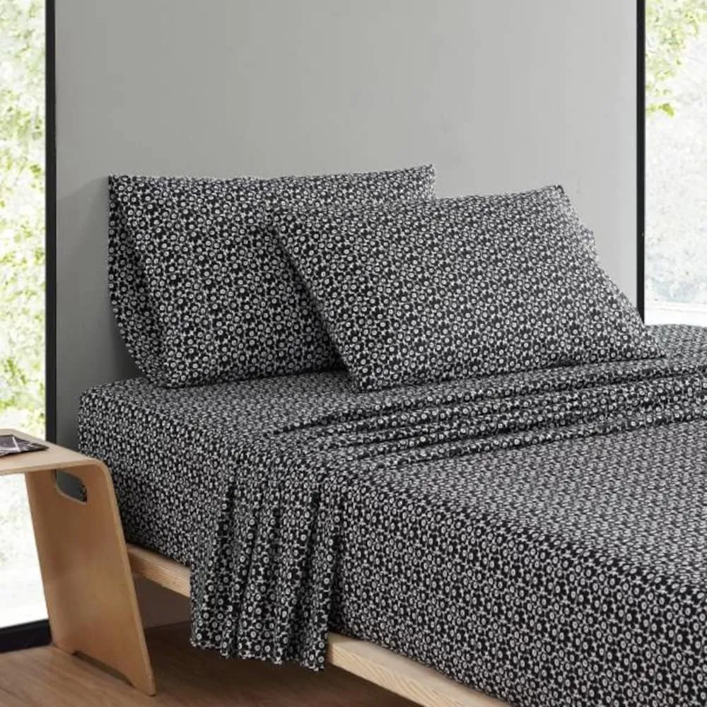 MARIMEKKO - Queen Sheets, Cotton Percale Bedding Set, Crisp & Cool Home Decor (Pikkuinen Unikko Black, Queen)