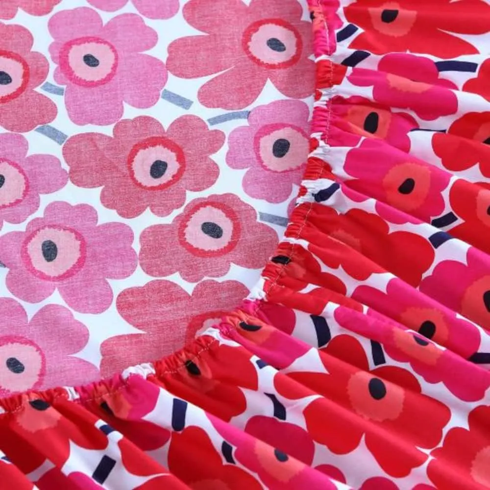 MARIMEKKO - Queen Sheets, Cotton Percale Bedding Set, Crisp & Cool Home Decor (Unikko, Queen)