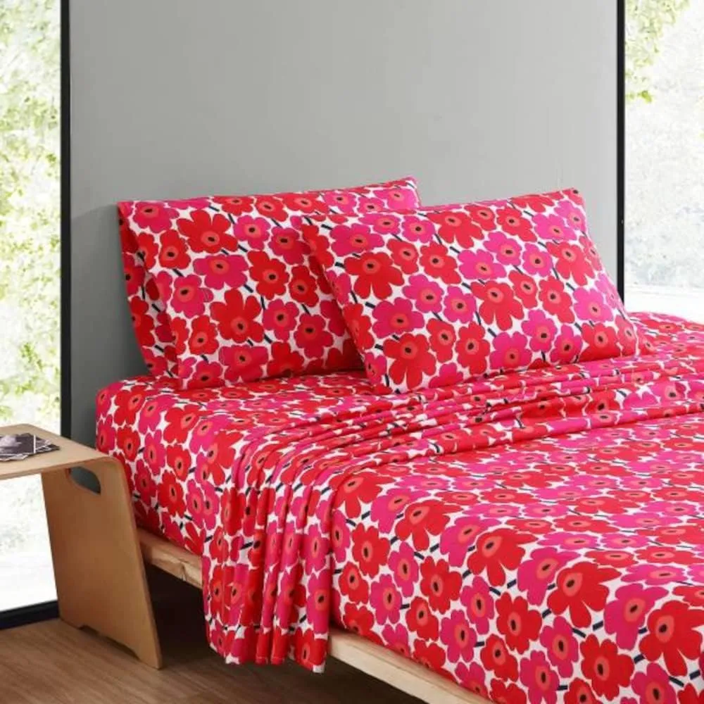 MARIMEKKO - Queen Sheets, Cotton Percale Bedding Set, Crisp & Cool Home Decor (Unikko, Queen)