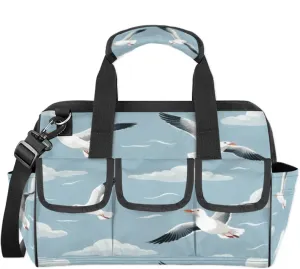 Marine Gulls Wide Mouth Tool Bag for Men Women Heavy Duty Tool Organizer Bag with Adjustable Strape Waterproof Tool Bag Organizer for Plumbers Electricians Handymen