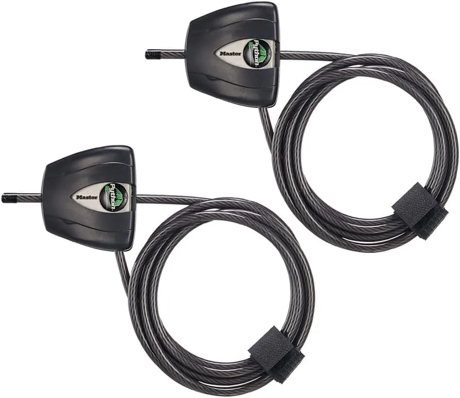 Master Lock Black Python Steel Cable Lock with Keys, Heavy Duty Anti-Theft Trail Camera and Kayak Locking Cable, 2 Pack, 8417T