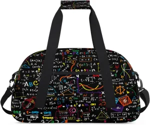 Math Formula Pattern Kids Overnighted Duffel Bag Carry-On Size & Ideal for School Practice or Weekender Travel with Zip and Shoulder Stra for Boys & Girls
